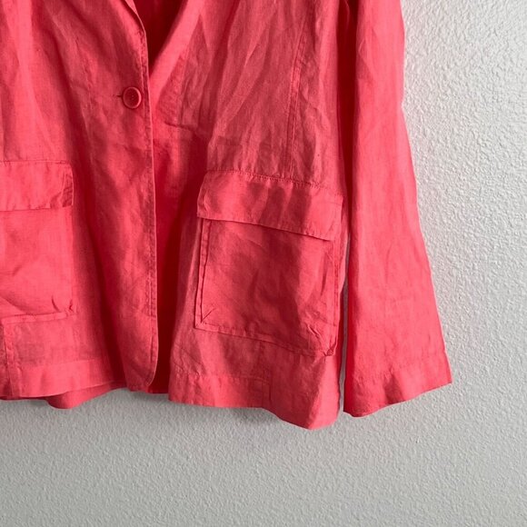 Eileen Fisher Pink Linen Blazer One Button‎ Pockets Lightweight Size Small - Picture 2 of 9
